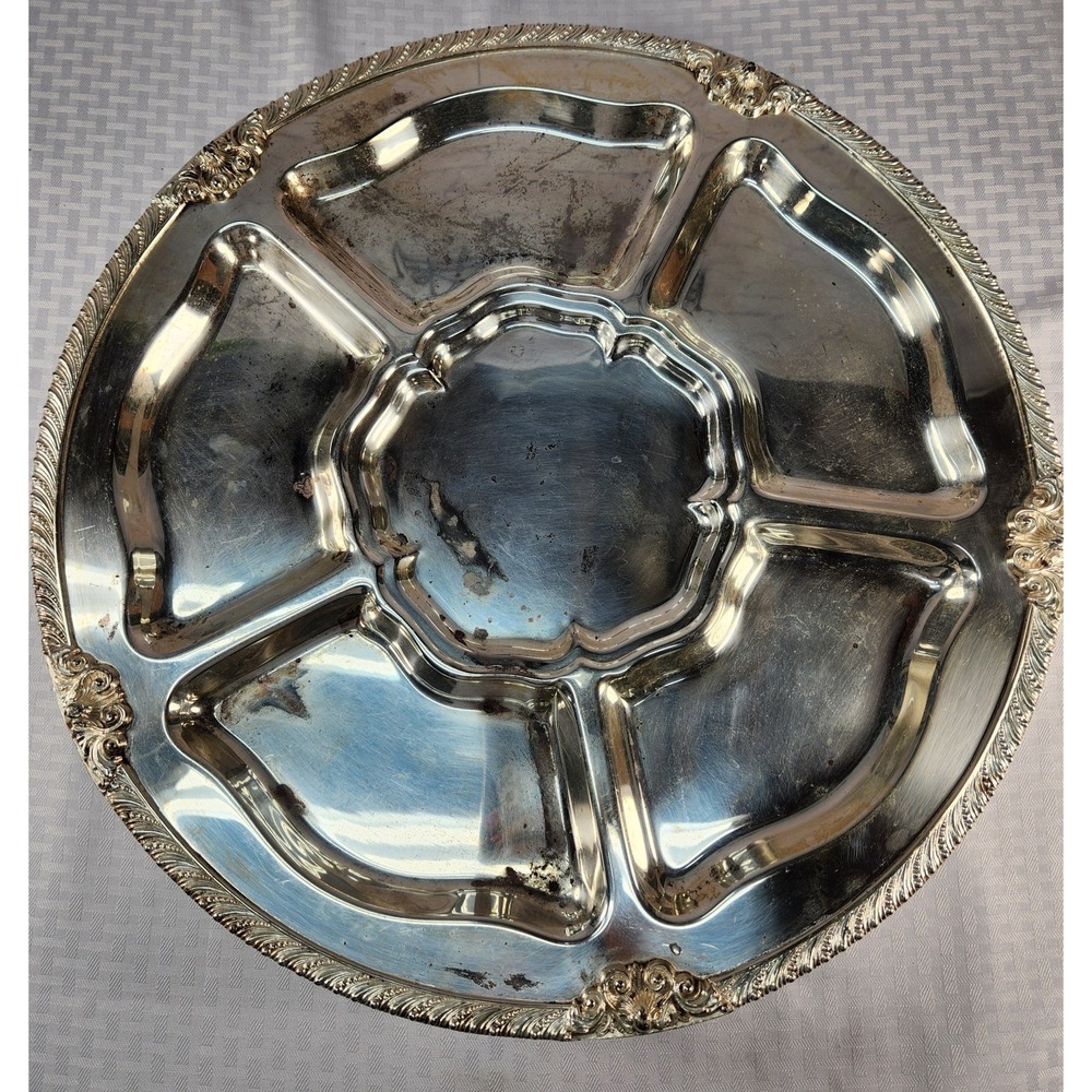 Vtg Leonard Silverplate Victorian‎ Lazy Susan Serving Tray Hors D'oeuvres 19"